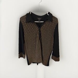 LAURA G Vintage Blouse Black & Gold Collared Pullover Retro Y2K Sz Xl